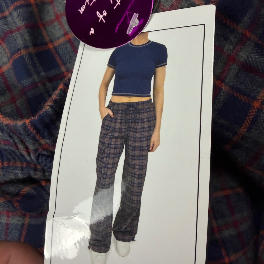 Vanilla Star Dorm Pant Blue Plaid Cargo Lounge Pants Large NWT MSRP $39 - Picture 2 of 12